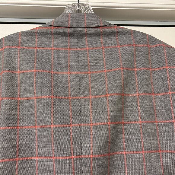 Mens PAISLEY & GRAY Sz 42L Gray & Peach Plaid Slim Fit Suit Jacket Sport Coat - Picture 13 of 13